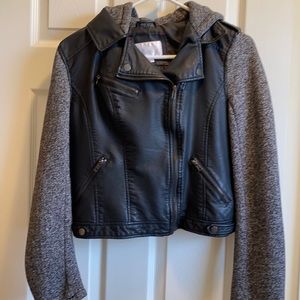 Xhilaration Black and Grey Faux Leather Bomber